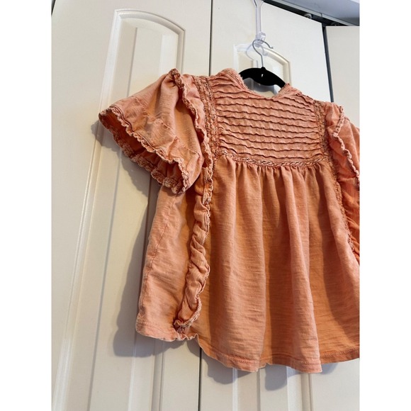 Free People XS Peach Ruffled‎ Short Sleeve Blouse - Picture 3 of 9
